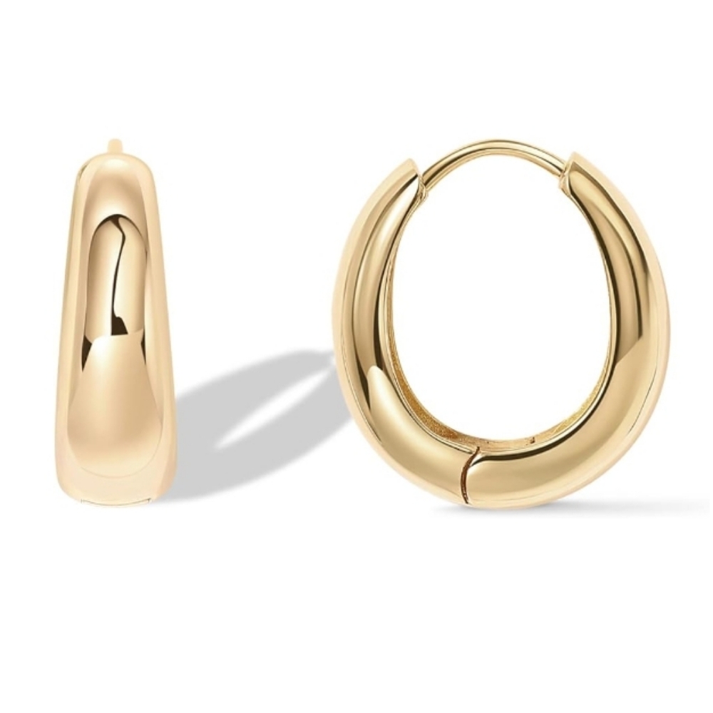14K Gold Plated Small Thick Lightweight Hoop Earrings Yellow Gold